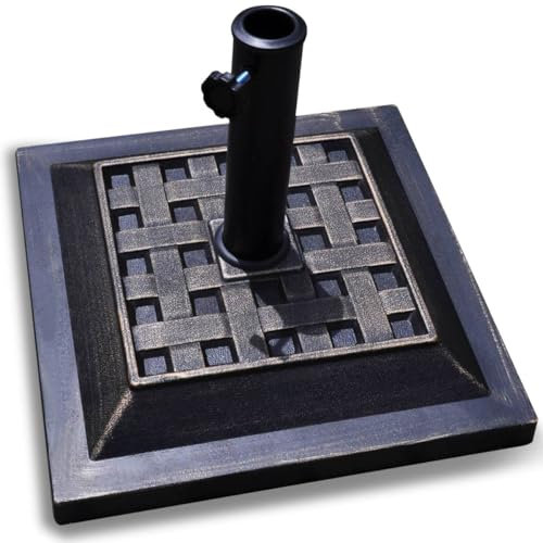 TANGZON Resin Parasol Base, 38MM/48MM Heavy-Duty Patio Umbrella Weight Stand with Adjustable Knob, Stainless Steel Tube & Appealing Patterns, Garden Parasol Sunshade Holder