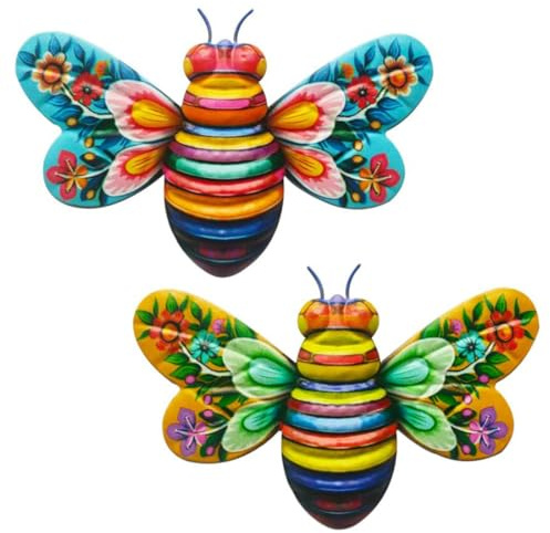 2 Stück Kunstskulptur Eiserne Biene, hängende Wanddekoration für den Garten, Metall Bienen Wanddeko, Bienen Gartendeko, Bienen Skulptur Statuen Home Dekorationen, Balkon Outdoor-Zaun Terrasse (A)