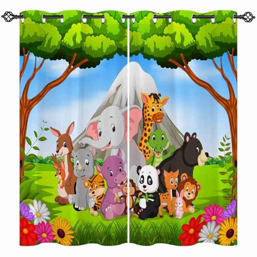 ANHOPE Dschungel Safari Tier Verdunklungsvorhänge mit Ösen Thermo Vorhänge Blickdichte Gardinen Kinder Jungen Mädchen Blackout Curtain Wohnzimmer Schlafzimmer Vorhang 2er Set H 138 x B 107 cm