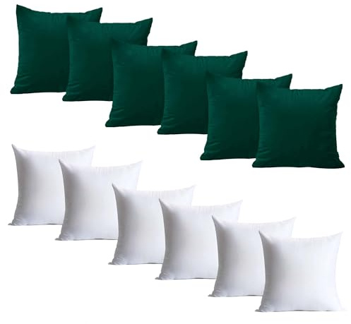 BedLooms Cushions with Covers Included 45 x 45 Cm Set of 12 (6 Emerald Cushion Covers, 6 Cushion Inserts) – Plain Velvet Square Throw Pillows Decorative Sofa Cushion with Invisible Zipper, 18x18 Inch