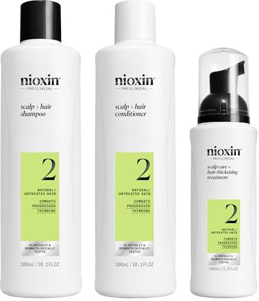 Nioxin Scalp + Hair Kit System 2 – Cura dei capelli per capelli naturali e visibilmente diradanti – Shampoo, Balsamo & Scalp Treatment (300 + 300 + 100 ml)