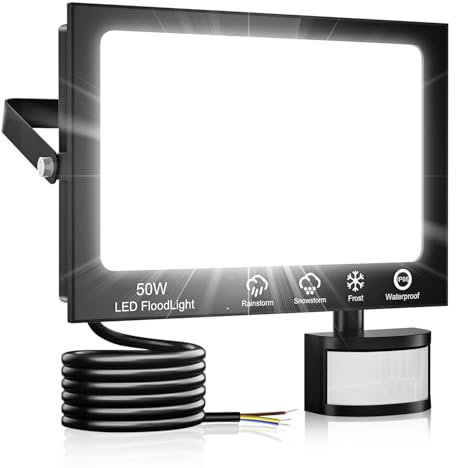 Hondony 50W Pir Floodlight Outdoor, Motion Sensor Security Light, 6500K LED Floodlights with PIR Sensor, IP66 Waterproof Pir Lights Outdoor with Remote Control for Garden, Backyard, Garage, Doorways