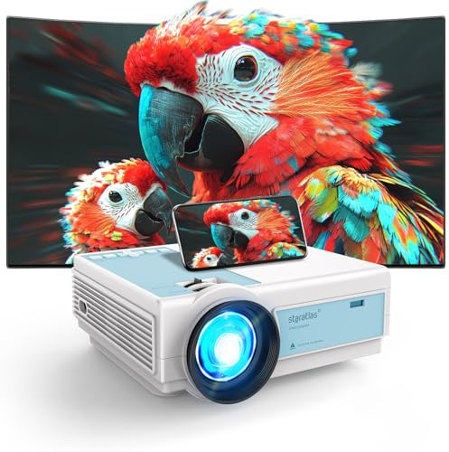staratlas Projecteur 1920X1080P Full HD Supportée,Bluetooth Vidéoprojecteur,Mini Rétroprojecteur 12000L,Compatible avec TV Stick Smartphone HDMI USB AV,Projecteur Home Cinéma (Milky White)