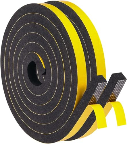 Nastro di Tenuta Adesivo Guarnizione Porta per Porte Finestre, 12 mm x 10 mm x 4M Nastro in Schiuma Guarnizione in Gomma per Collisione Sigillo Isolamento Acustico, Nero 2