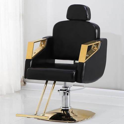 MIDUOLAI Friseurstuhl, Friseurstuhl FüR Friseure, Friseurstuhl Mit Hydraulikpumpe Aus Pu-Leder, Mit Quadratischem Pedalgestell, FüR Friseursalon, SalonmöBel,Schwarz,Round Plate