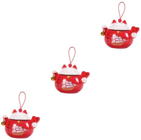 TOPBATHY 3pcs Tea Bag Storage Decorative Fortune Cat Jar Ceramic Tea Holder and Sealed Jar