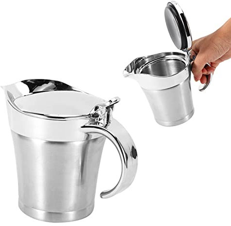 Stainless Steel Double Insulated Gravy Boat, 26 Oz Sauce Jug Gravy Boat with Lid Creamer Pitcher Double Walled Sauce Jug Caramel Sauce Pitcher