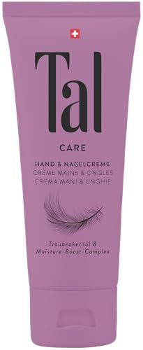 Tal Care Hand- & Nagelcreme 75 ml, tägliche Hand- und Nagelpflege für beanspruchte, rissige Hände, feuchtigkeitsspendendes Traubenkernöl, spürbarer Glatteffekt mit blumiger Duftnote, zieht schnell ein