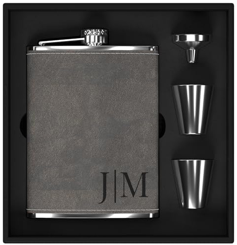 Flachmann Gravur mit Initialen nach Maß, Flachmann Edelstahl 8oz/237ml Personalisiert, Personalisierte Geburtstagsgeschenke für Männer Ihn Papa Camper Wanderer (Grau)