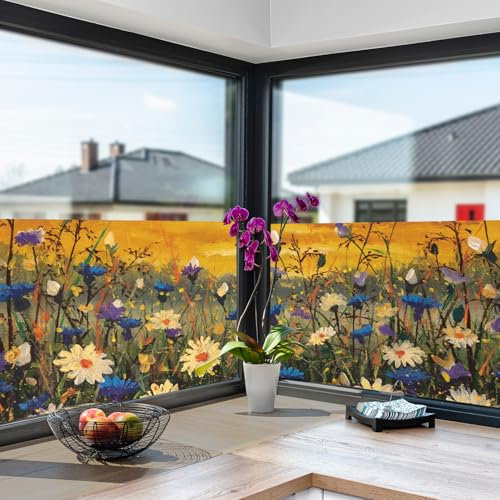 Milchglasfolie Orange Flower Graffiti Fensterfolie Selbstklebend Milchglasfolie Fenster Bad Fenster Sichtschutzfolie Fensterfolie Blickdicht Folie für Fenster Folie Fenster Sichtschutz 58x180cm/1 Pcs