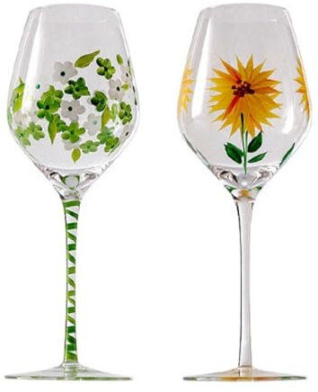 Bafnsiji Cristal Copas de Vino Conjunto de 2, Pintado a Mano Copa de Vino, Copas de Viento Rojo, Copa de Vino, Copas de Vino de Lujo, Pintado Vidrio de Viento Rojo