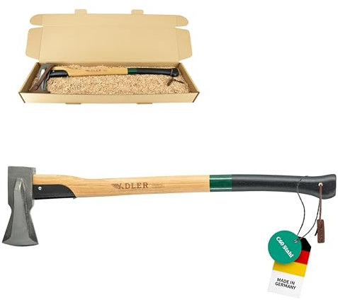 ADLER Spaltaxt inkl. Lederschutz: Geschmiedete Axt zum Holz spalten, Holzaxt mit C60-Stahlkopf & 80 cm Hickory-Stiel, Outdoor- & Forstaxt mit hoher Spaltwirkung, 3-Fach Verkeilung, Grün/schwarz, 2 kg