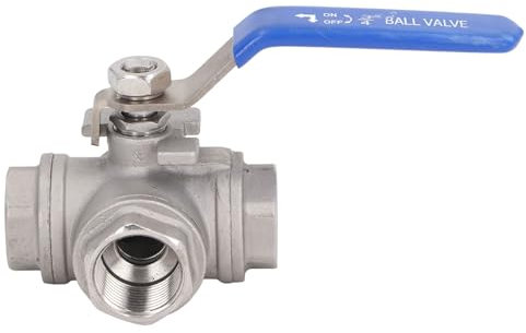 Baxnore 3-Wege-Kugelhahn, L-Typ-Kugelhahn aus Edelstahl 304, 3/4-Zoll-Innengewinde, 3-Wege-Ventil, rostfreies manuelles Steuerwasserventil für Öl, Gas
