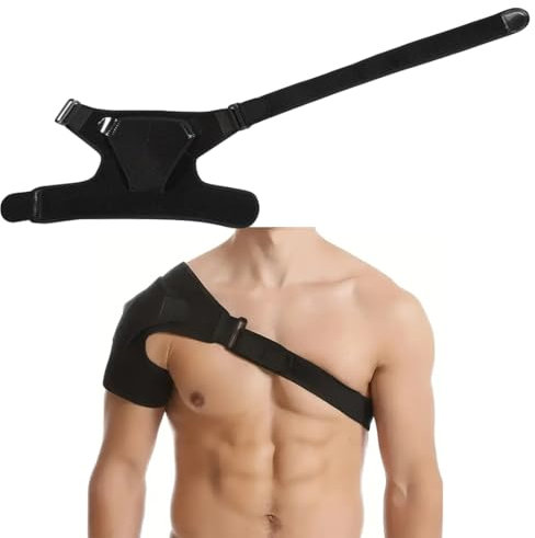 MIRKUZI 1 Stück schwarzer Schulterstützgurt, Schulterstütze mit Druckpolster, verstellbare Schulterstützbandage, verstellbarer Schultergurt, passend für rechte oder linke Schulter