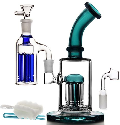 Glass Bong with Tornado percolate, Glass Bongs with 14.5mm Water Bong Bowl Bong Pipe for Smoking Pipe Hookah (Bong+Ash Catcher)