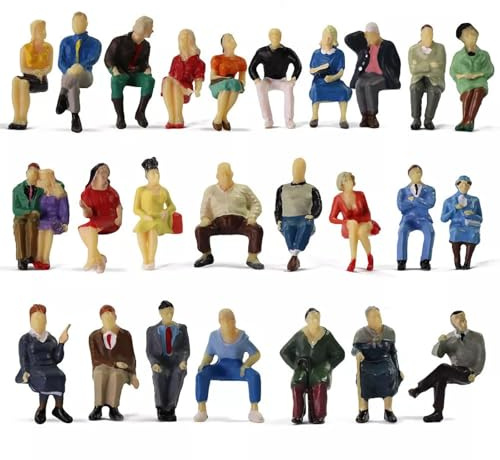 FRTmvg Lot de 25 figurines assises différentes à l’échelle 1:50 – Figurines de modélisme ferroviaire peintes multicolores