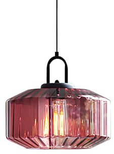 ZTTECH 28CM Vintage Industrial Ribbed Dome Glass Pendant Light Adjustable Height E27 Hanging Lamp for Dining Room Bedroom Living Room Bar (Purple)
