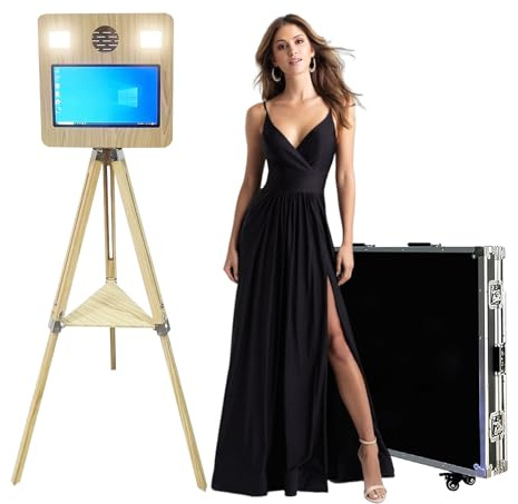 WideMeet Tragbare 15,6 Zoll Touchscreen Fotokoffer DSLR für Hochzeiten, Partys, Veranstaltungen (Holzfarbe, Fotokoffer Maschine)