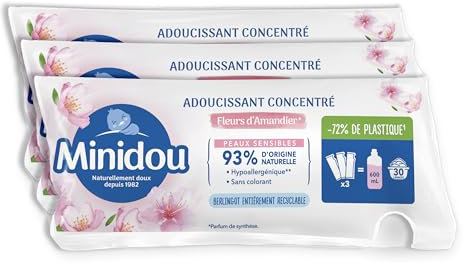 MINIDOU I Ammorbidente Fiori di Mandorle I Berlingot I Elimina gli odori sgradevoli e lascia un profumo fresco duraturo I compatibile con tutti i tipi di abbigliamento I 3 x 200 ml