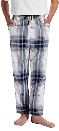 MoFiz Långa pyjamasbyxor för pojkar i bomull med varma rutiga byxor med fickor 7–18 år, No.YW54, XL