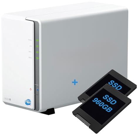 SIMPLETEK - Dispositivo di archiviazione di rete NAS a 2 bay con SSD da 1920GB preinstallati (2x960GB), Ethernet LAN Gigabit, compatibile – Colore Bianco