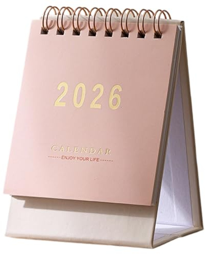 Mini-Tischkalender 2026 (7,6x12,2cm) - Spiralbindung mit Monatsübersicht Okt 2025-Dez 2026-6 Farben für Büro, Schreibtisch & Home-Office (Rosa)