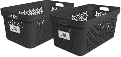 Plastard Wäschekorb 2er Set 20 Liter Grau aus Kunststoff mit Griffen | Stapelbar, robust & leicht zu reinigen; ideal für Bad, Kinderzimmer & Camping; BPA-freie Wäschewanne, leichte Wäschebox