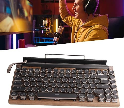 ZenithAur Teclado de Juego inalámbrico 83 Keys, Teclado mecánico de máquina de Escribir Retro con diseño Vintage, luz RGB para PC de Escritorio, computadora portátil, teléfono (Color de Madera)