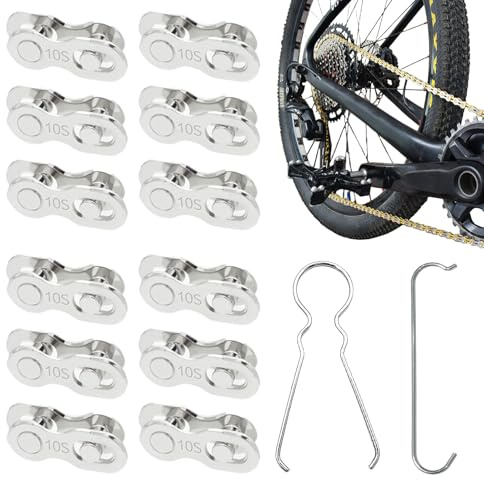 YYMT 12 Paar Fahrräder Kettenglieder, Wiederverwendbar aus Stahl für 10 Speed Ketten, Fahrrad Missing Link Kettenschloss für Road Mountain Bike Rennrad Inklusive Montagewerkzeug (Silber)