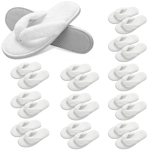 PEDOBALI 12 Pairs Spa Slippers, Soft Coral Fleece Flip Flops, House Thong, Spa Sandal, Hotel House Guest Slippers, for Hotel, Travel
