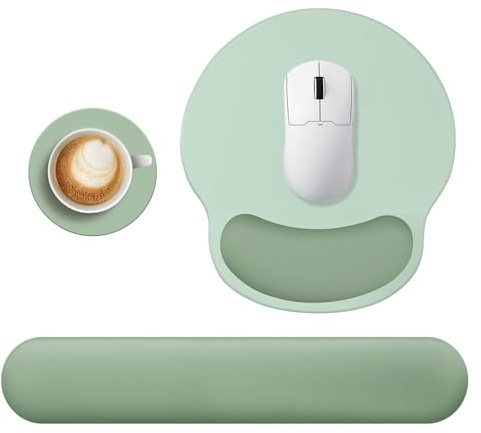 Mauspad Set mit Handballenauflage, Ergonomische Mauspad mit Untersetzer | 3-in-1 Set, Memory‑Schaum, PU‑Unterseite, entlastet Handgelenke, rutschfest & präzise, für Büro, Gamer, Homeoffice, Studium