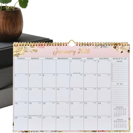2026 Väggkalender – månatlig dubbeltrådsbindningsplanerare | 2026-2027 månadskalender 18 månader, för skrivbord kontor skola arbete daglig nyårsplanering