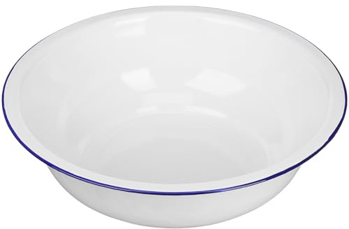 FUNNETOYU Grande Bacinella Smaltata Bianca Ciotola Vintage in Smalto Per Mescolare Pane Lavare Verdure E Uso Multifunzionale in Cucina