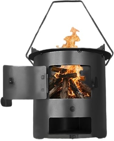 Estufa de carbón – Estufa de leña portátil, diseño antiguo de olla de hierro | Uso doméstico y exterior para fogatas de acampada, cocina con leña y soluciones prácticas de calefacción