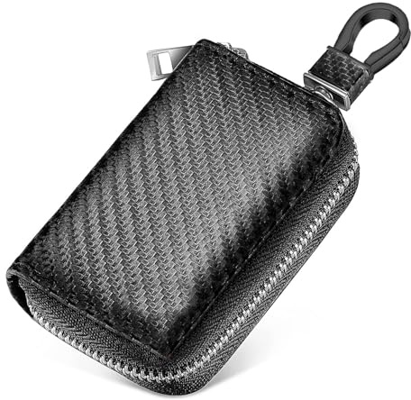 Genérico Bolsa para llaves de coche Llavero carbono con cremallera Almacenamiento bloqueador señales Cuero PU Protección contra robos Uso duradero