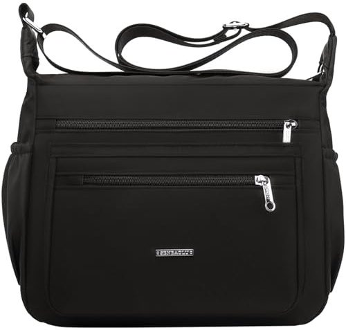 FAVORTALK Large Crossbody Bags for Women Waterproof -Multi Pocket Handbags Lightweight Nylon Messenger Bag Ladies for Work Travel Purse Daily Use