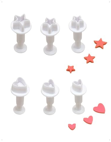 KONFEN 3 piezas en forma de corazón y 3 piezas en forma estrella cinco puntas, cortadores galletas empujador, molde 3D plástico pasteles galletas mantequilla dulces pastelería de Ramadán (blancos)