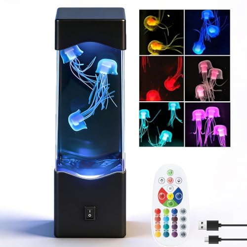 Gobesty Quallen Lampe, LED Lavalampe Quallen mit 7 Farben, LED Aquarium Lampe, Blasenlichtlampe mit Fisch, Bubble Fischlampe für Zuhause Schlafzimmer Büro Geschenke(Quallen)