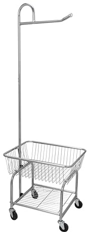 Household Essentials 6028-1 Rolling Laundry Cart with Hanging Bar - Chrome Finish, STORAGE, Metallic