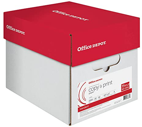 Office Depot Copy Print Paper, 8 1/2in. x 11in., 20 Lb, 500 Sheets Per Ream, Case Of 5 Reams, 851201CS