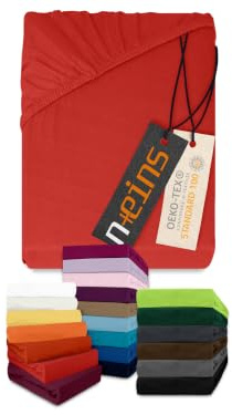 npluseins Jersey Spannbetttuch 100% Baumwolle, 90-100x200 cm, Rot | Öko-Tex Standard 100, hautfreundlich, atmungsaktiv, elastischer Rundumgummi, faltenfreier Sitz, formstabil, strapazierfähig