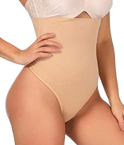 ShaperQueen102 Thong Tummy Control Shapewear for Women Seamless Body Shaper Compression High-Waisted Shaping Thong Underwear Panty (XS, Nude)