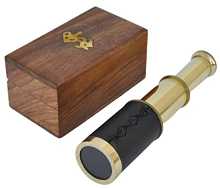 Vrinda 15,2 cm Handheld Messing Teleskop mit Holzbox – Pirat Navigation