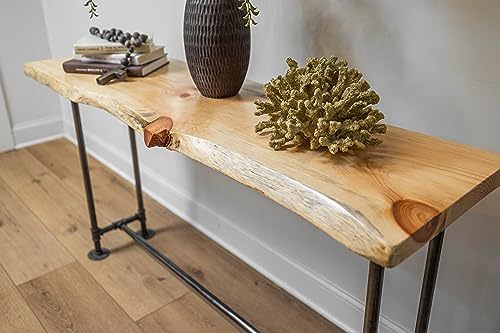 SRL Industrial Console Table - Live Edge Sofa Table – Sofa Tables w/ Solid Pine Slabs & Pipe Legs – Console Tables for Living Room or Bedroom – Handcrafted Living Room Furniture (Natural)
