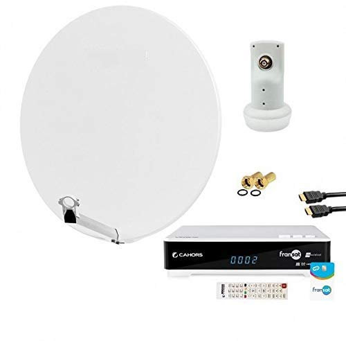 Kit Parabole Satellite Fibre Blanche 85cm + LNB Single + Récepteur TV FRANSAT avec Carte