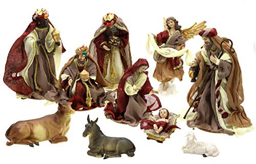 ELLUG Krippenfiguren Set mit Kleidern, 10-teilig, heilige Familie und die heiligen DREI Könige, bis 27cm Höhe (0940990)