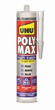 UHU Poly Max High Tack Express,Adhesivo de Montaje y Sellador Extrafuerte, Trasnparente, 300g