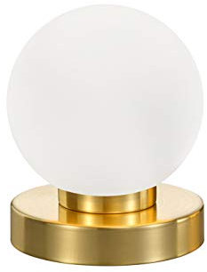 Piccola lampada da tavolo Touch altezza 15 cm sfera di vetro bianco, base in ottone