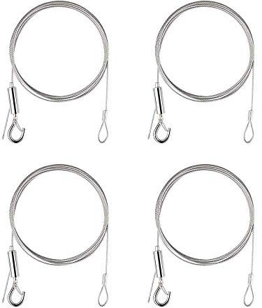CODIRATO 4 Stück Drahtseil Einstellbar Stahlseil Edelstahlseil mit Schleife und Haken Edelstahl Draht Seil zum Aufhängen von Lampen, Bilderrahmen und Kleidung, 2m x 1,5mm