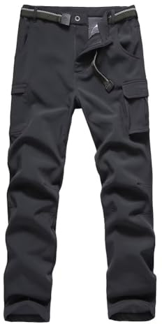 JOMLUN Boy's Fleece Lined Hiking Pants Waterproof Windproof Warm Soft Shell Outdoor Cargo Pants Snow Ski Walking Trousers